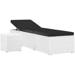 vidaXL Gartenliege Sonnenliege mit Auflage und Teetisch Poly Rattan Weiß, 1 St. weiß