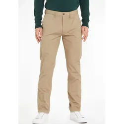 Chinohose TOMMY HILFIGER "Chino Denton 1985 PIMA CO", Herren, Gr. 33, Länge 30, beige, Web, Obermaterial: 96% Baumwolle, 4% Elasthan, unifarben, straight fit lang, Hosen Chinohose, Straight Fit
