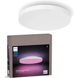 Philips Hue LED Deckenleuchte White & Color Ambience Datura Ø384mm, Abschaltautomatik, Bluetooth, CCT - über Fernbedienung, Dimmfunktion, Einschlafhilfe, Farbsteuerung, Farbwechsel, Memory, nach Trennung vom Netz, Nachtlichtfunktion, RGB, Smart Home, Timerfunktion, Weckerfunktion, dimmbar über Fernbedienung, mehrere Helligkeitsstufen, LED fest integriert, Farbwechsler, RGB, warmweiß - kaltweiß, App- & Sprachsteuerung, Smart Home, Backlight, Farbe & Weiß weiß Ø 38,4 cm x 6,3 cm
