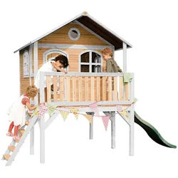 Spielhaus , Braun, Grün, Weiß , Holz, Kunststoff , 380x274x212 cm , EN 71, CE, FSC 100% , Freizeit & Co, Gartenspielzeug, Spielhäuser