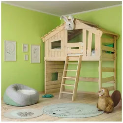 bibex Hochbett ALPIN CHALET Hochbett, Kinderbett, Etagenbett, Hausbett - natur 90x200