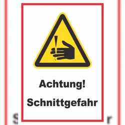 HB-Druck Achtung Schnittgefahr Schild A2 Rückseite selbstklebend
