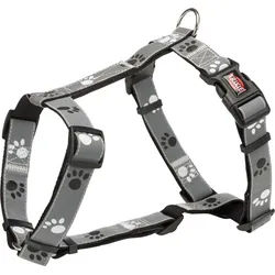 TRIXIE Silver Reflect H-Geschirr, M–L: 50–75 cm / 25 mm, schwarz / silbergrau