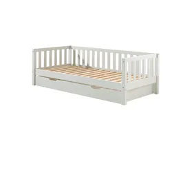 58 aufm Kessel Bettgestell Kojenbett mit Schublade Karena 211x98x68 Einzelbett Massivholz Weiß (inkl. Versand, Lieferung bis Verwendungsstelle), Liegefläche 90x200, Funktionsbett inkl. Lattenrost, Bettschublade weiß