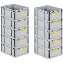 PROREGAL 10x Eurobox NextGen Color | HxBxT 17x30x40cm | 16 Liter | Griffe gelb geschlossen | Glatter Boden | Eurobehälter