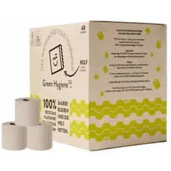 Green Hygiene® ROLF Toilettenpapier, 2-lagig, beige, Umweltfreundliches Klopapier aus 100% recyceltem Papier, 1 Karton = 48 Rollen à 300 Blatt