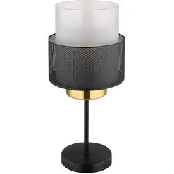 Tischleuchte Glasschirm satiniert Tischlampe Retro Beistellleuchte Gitter schwarz, gold, Metall, 1x E27 Fassung, DxH 18x40 cm