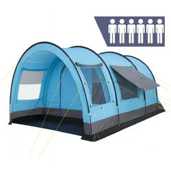 CampFeuer Tunnelzelt Zelt Relax6 für 6 Personen, 5000 mm Wassersäule, Hellblau/Grau, XXL Tu, Personen: 6 blau|grau