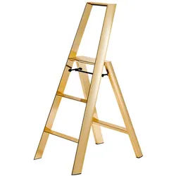 Trittleiter Lucano Thomas Merlo gold, Designer Chiaki Murata, 133 cm. Höhe oberste Stufe 79x53x76 / 15.5 cm