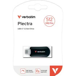 Verbatim USB 3.2 Stick 512GB, Plectra, schwarz Typ-C, (R) 100MB/s, (W) 25MB/s, Retail-Blister
