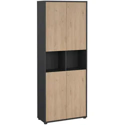 P & B Aktenschrank , Grau, Eichefarben , Holzwerkstoff , 4 Fächer , 79.6x207.7x34.3 cm , FSC Mix, Made in Denmark , Beimöbel erhältlich , Büromöbel, Büroschränke, Aktenschränke