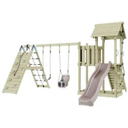 OutdoorToys Spielturm Roskilde, aus Holz in Altrosa mit Babyschaukel rosa