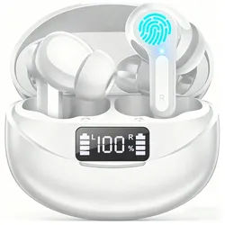 Forrlite In Ear Kopfhörer, 2026 Kopfhörer Kabellos Bluetooth 5.3 HiFi Stereo Bluetooth-Kopfhörer (Noise Cancelling 35 Std Spielzeit In Ear Kopfhörer mit 6 ENC Noise Cancelling Mics, IP7 Wasserdicht Ohrhörer, Kabellose Kopfhörer mit LED-Anzeige, HiFi Stereo) weiß