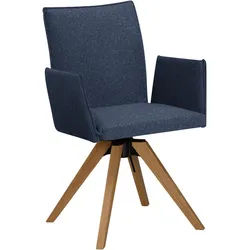Moderano Armlehnstuhl , Eichefarben, Dunkelblau , Holz, Textil , Wildeiche , massiv , eckig , 64x91x61 cm , Stoffauswahl, Typenauswahl, Sitzfläche 360° drehbar, automatische Rückholfunktion , Esszimmer, Esszimmerserien
