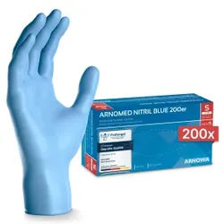 ARNOMED Nitril Blue Einmalhandschuhe, puderfrei, blau, Unsterile Nitrilhandschuhe mit texturierten Fingerspitzen, 1 Karton = 10 Packungen à 200 Stück, Größe S