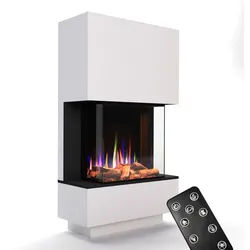 GLOW FIRE Elektrokamin PR14 E-Motion 3D, Elektrischer Kamin mit 3D Feuer mit Heizung, täuschend echte Flamme mit Heizung, 3 Dekorationen weiß