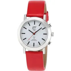 ETT Funkuhr Station Watch ELS-11582-11L, Armbanduhr, Damenuhr, Solar, Lederarmband rot