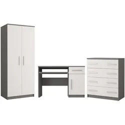 Deine Möbel 24 Jugendzimmer-Set Olmo I 3-teilig Weiß/Grau , Weiß, Grau , Holzwerkstoff , 270x192x50 cm , Babymöbel & Kindermöbel, Kinderzimmer & Jugendzimmer, komplette Jugendzimmer