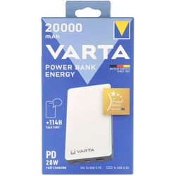 Varta Akku Powerbank, 5V/20.000mAh, Energy, weiss 2xUSB-A/Micro-B/-C