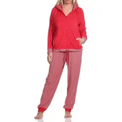 Normann Relaxanzug Damen Frottee Hausanzug mit Bündchen im Tupfen- und Ringeldesign bunt 40-42