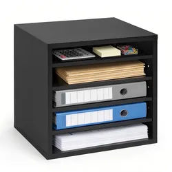 VEVOR Briefablage mit 5 Ablagefächern & Verstellbaren Regalböden, Dokumentenablage aus Holz, Aktenhalter für Büro, Zuhause oder Klassenzimmer, Literaturorganizer für Akten Dokumenten Papier, Schwarz