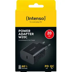 Intenso Ladeadapter „W20C“ – 20 W USB-C Power Delivery, Schwarz (Retail-Blister)