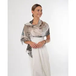 MayTree Seidenschal Lace taupe schwarz, 55x175cm, leichter Damen-Schal, alljährig, (Stück), Seidentuch 100% Seide beige