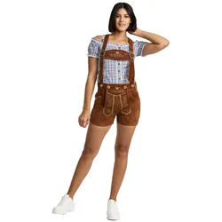 Steigenhöfer Manufaktur Trachtenlederhose Lederhose Damen Shorts Hotpants - 100% Rindsleder - Kurze Hose (Inklusive verstellbaren Trägern) Traditionelles Design - Mit Gürtelschlaufe - Dirndl Alternative braun 48