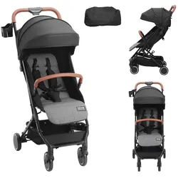 VEVOR Kinderwagen, mit 95°-175° verstellbarer Rückenlehne und 0/90° verstellbarer Fußstütze und Ein-Klick-Faltfunktion, Kinderbuggy für Neugeborene mit Getränkehalter und Tragetasche, Schwarz