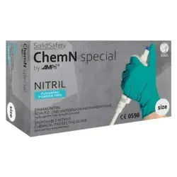 SolidSafety ChemN special Nitrilhandschuhe, puderfrei, grün, Unsterile Einmalhandschuhe mit optimaler Griffigkeit, 1 Karton = 10 Packungen à 100 Stück, Größe XXL