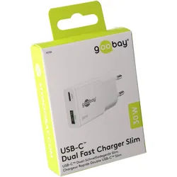 Goobay Multi Fast Charger – 30 W USB-C PD GaN Dual-Schnellladegerät Slim weiß