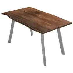 SAM® Baumkantentisch Glarus, natürliche Baumkante, Tischbeine aus Roheisen, verschiedene Größen braun 180 cm x 77 cm x 90 cm