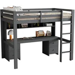 Okwish Hochbett 90/200 cm grau mit Tisch und großem Stauraum , Grau , Holz , 90x200 cm , Babymöbel & Kindermöbel, Kinderzimmer & Jugendzimmer, Kinderbetten, Hochbetten