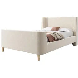 Okwish Kinderbett 90/200 cm Beige mit Cartoon-Weltraummuster , Textil , 90x200 cm , Babymöbel & Kindermöbel, Kinderzimmer & Jugendzimmer, Kinderbetten