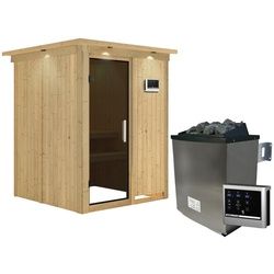 KARIBU Sauna »Tallinn«, inkl. 9 kW Saunaofen mit externer Steuerung, für 3 Personen - beige