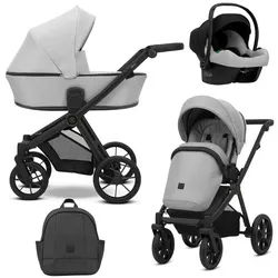 KUNERT Kombi-Kinderwagen BRAV 3 in1 Kinderwagen mit schwarzem Rahmen, Gelrädern und Autositz, Zertifiziert von TUV NORD und ZETOM, entspricht EN 1888-1:2018 grau