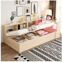 HAUSS SPOLE Kinderbett Kinderbett 90x200 mit Matratze,Schlafsofa mit LED & Bettkasten,Holz (Funktionsbett Gästebett mit Hydraulikfunktion und Steckdosen, mit mehrfarbigen LED-Lichtleisten), mit Matratze