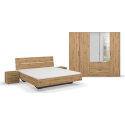 rauch Schlafzimmer-Set Challenger, Schrank mit Spiegel in 2 Breiten, Bett in 3 Breiten und 2 Nachttische braun