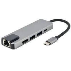 Gembird A-CM-COMBO5-04 Adapter 5-in-1: USB-Hub mit 3 Anschlüssen, 4K HDMI und USB Typ-C PD Ladeunterstützung zu Plug & Play, 2-Port USB 3.2 Gen 1 (5 Gbit/s) Hub, 5-in-1: USB-Hub mit 3 Anschlüssen grau