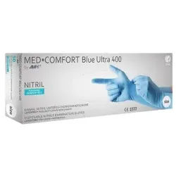 MED-COMFORT Blue Ultra 400 Nitrilhandschuhe, puderfrei, blau, Unsterile Einmalhandschuhe mit guter Griffigkeit, 1 Packung = 50 Stück, Größe L