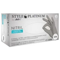 Style Platinum Nitrilhandschuhe, puderfrei, silbergrau, Unsterile Einmalhandschuhe mit Fingerspitzentexturierung, 1 Packung = 100 Stück, Größe L