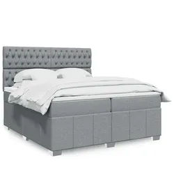 vidaXL Boxspringbett, Boxspringbett mit Matratze Hellgrau 200x200 cm Stoff