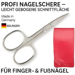 EloModa Nagelschere Solingen Nagelschere gehärteter Stahl Extra scharf mit gebogener Schne, (1-tlg), gebogener Schnittfläche, Leder-Etui Made in Germany rot