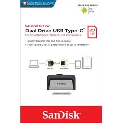 Sandisk USB 3.1 OTG Stick 32GB, Ultra Dual Drive Typ-A-C, (R) 150MB/s, Memory Zone, Retail-Blister