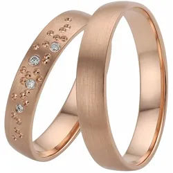 Trauring FIRETTI "Schmuck Geschenk Gold 375 Hochzeit Ehering "LIEBE" Sterne" Gr. 17, rosa (roségoldfarben), Fingerringe, Damen, 17, ohne Brillanten, Roségold 375, 4mm, Trauring, Made in Germany, wahlweise mit oder ohne Brillanten