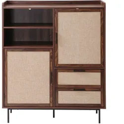 HIGHBOARD 2 Türen 2 Schubladen aus Textil und Walnuss-Dekor 120/40/80 cm