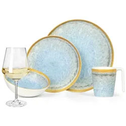 Moritz Geschirr-Set Camping Geschirr Crystal Blue + Milano Weißweingläsern