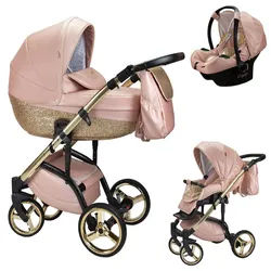 BabyMerc Kombi-Kinderwagen Vip Lux 4 in 1 inkl. Sportsitz, Autositz und Zubehör in 21 Farben rosa