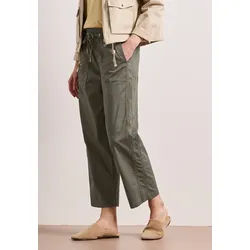 Paperbag-Hose STREET ONE, Damen, Gr. 46, Länge 28, dusky grün (länge 28), Web, Obermaterial: 98% Baumwolle, 2% Elasthan, unifarben, loose fit knöchelfrei, Hosen Paperbag-Hose, mit elastischem Bund