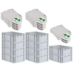 PROREGAL 10x Eurobox NextGen Grip mit Scharnierdeckel & grünen Verschlüssen | HxBxT 22x40x60cm | 44 Liter | Griffe geschlossen | Verstärkter Boden